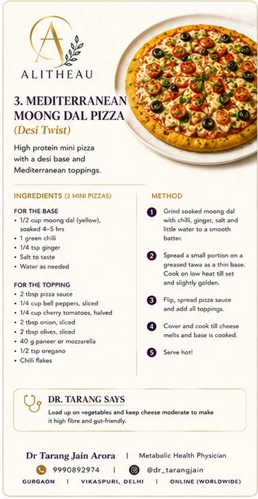 Original supplied recipe card: Mediterranean moong dal pizza