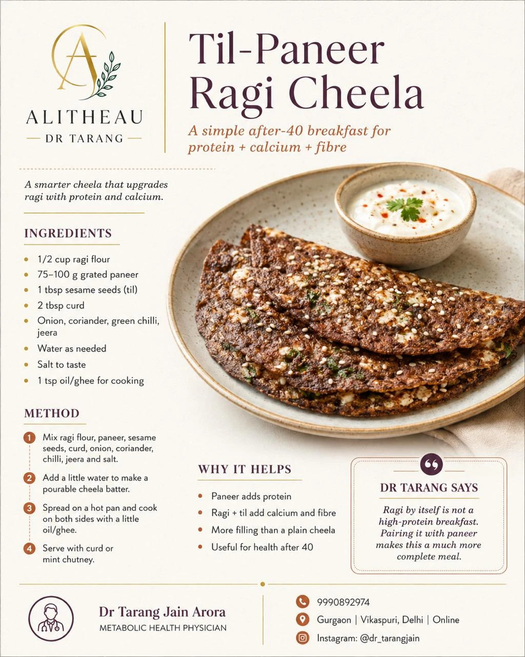 Original supplied recipe card: Til-paneer ragi cheela
